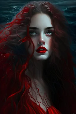 Her eyes are sea. Her hair is night. I saw her in a red dress.