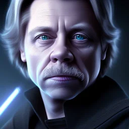 photorealistic jedi mark hamill in Star Wars, sharp blue eyes, accurate details, render, cinematic lighting