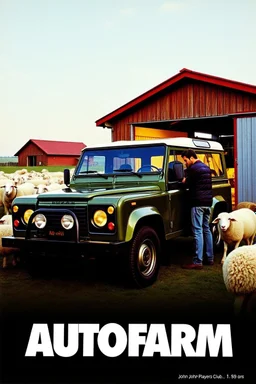 john players club 1980s cigarette advertisement sexy print Porsche autofarm magazine advertisement, vivid colours from the 80s, mcdonalds ad from the 80s, mac computer ad from the 80s, featuring a landrover being fixed at a farm. sheep are all over the place, company name in bold (AUTOFARM), nike print ad style, mac computer ad from the 80s, 1980s rc print advertisement, gangsta boys with mad weapons and girls