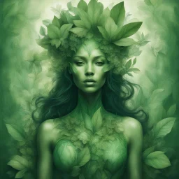 mystical powerful greenish botanical woman