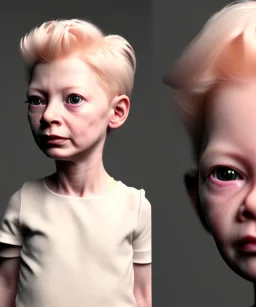 Tilda swinton toddler, full body, shoe, car, soft, dramatic lighting, hyper realistic