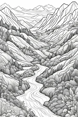 outline of coloring pages of hills and rivers and vallys