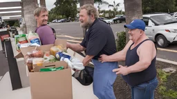 strung out man receiving cash for his groceries to strangers