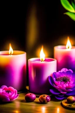 I want a logo to my account of handmade candles , I want a mixture between paeonia flower and purple candles with some Amethyst stones and glow