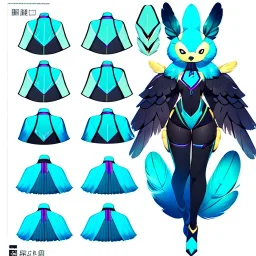 a bird fursona, furry, fursona, fursona reference sheet, high quality, 8k, bird tail, bird wings, feathery, anthropomorphic, master quality, cyberpunk