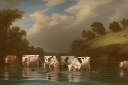 cows swimming in deep water by Correggio