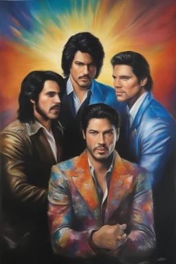 Paul Stanley/Elvis Presley/Keanu Reeves/Jon Bernthal, multicolored, large, Tartar designs, atmospheric, beautiful, oil painting by Boris Vallejo, 4k UHD, Photorealistic, professional quality