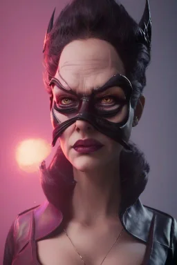 Lene Nystrøm as evil queen in black leather, busty, cleavage, voluptuous, angry, stern look. character design by cory loftis, fenghua zhong, ryohei hase, ismail inceoglu and ruan jia. unreal engine 5, artistic lighting, highly detailed, photorealistic, fantasy