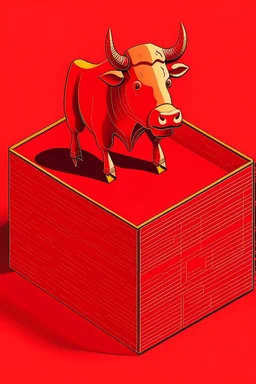 A red box with an ox inside it 2D