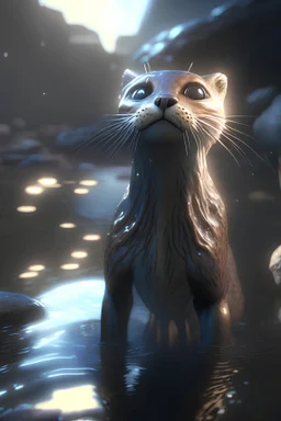 Cat river otter alien , unreal engine 5, concept art, art station, god lights, ray tracing, RTX, lumen lighting, ultra detail, volumetric lighting, 3d