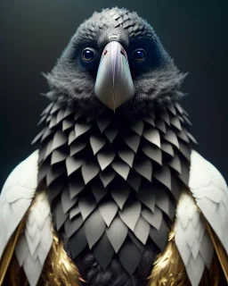 black feathered, rogue, mysterious Kenku male, bird, full-scale head and shoulders portrait, 8k resolution concept art portrait by Greg Rutkowski, Artgerm, WLOP, Alphonse Mucha dynamic lighting hyperdetailed intricately detailed Splash art trending on Artstation triadic colors Unreal Engine 5 volumetric lighting Splash art fantasy.