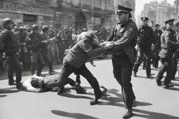 a journalist being arrested by a policeman