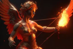 4k full realism, full details, full lights, qualité photo, cupidon armé d'un lance flammes