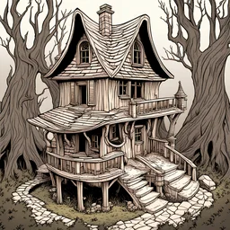сказочный, волшебный, страшный домик ведьмы в изометрии