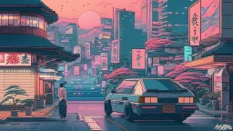 soothing 80s Japanese city ,