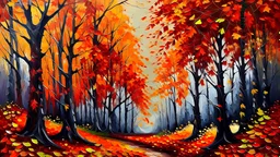 acrylic painted autumn forest