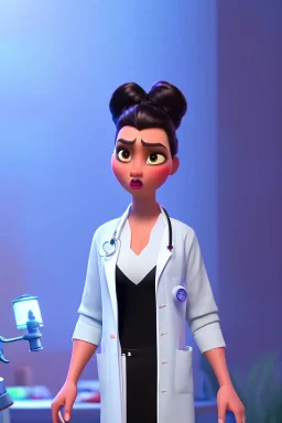  Tall Angry woman in a doctor's coat with a high black bun