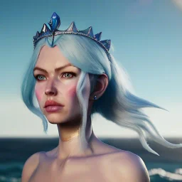 [Sea Elf] [Maormer] Queen with [white hair] and [blue skin] on a ship fantasy realism