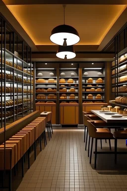 modern restaurant with a storage room full of luggage