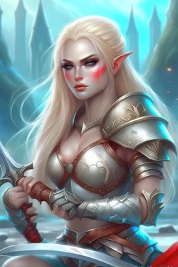 pretty woman, warrior, elf, blonde hair, fantasy, Skyrim, conventionally attractive, fighter, sword, elder scrolls, young, maternal, sexy, chubby,