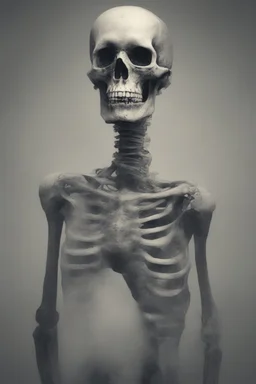 a blurry, distressing, haunting image of a fracturing skeleton, realistic