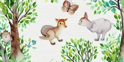 exquisite whimsical woodland watercolor, delicate woodland, cute, adorable, linen backdrop