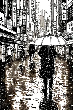 Tokyo, line arts, rain