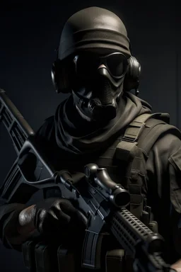 A soldier in the game modern warfare, he wears a solid black creepy mask that covers his face. He is a sniper, but can also run point. His call sign is Wraith.