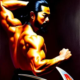 Portrait of 'Hatori Hanzo',shuriken,painting by Earl Norem,Caravaggio,simon Bisley,frazetta,Howard,西嘛哒, evan lee, Vallejo,kelly oil on canvas, cinematic composition, extreme detail,fit full body inside picture,8k