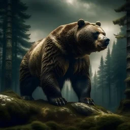 Mystical giant massive huge grizzly bear, guardian of forest