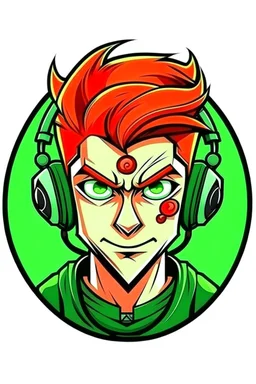 Gaming yuong man with red green hair and bright white eyes avatar logo design