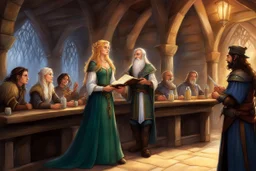 [art by Terry Pratchett] The female elf introduces herself as Lyanna, while her companion reveals his name is Thalion. As you continue singing, the tavern fills with an almost ethereal atmosphere. The other patrons who understand Elvish lean in, captivated by the ancient verses and the emotion in your voice. Thomas, who had been ready to intervene earlier, now relaxes at the bar, nodding approvingly at the peaceful scene unfolding. Lyanna's hand finds Thalion's, her fingers intertwining with his