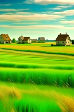 beautiful fields fith green grass and little cute houses