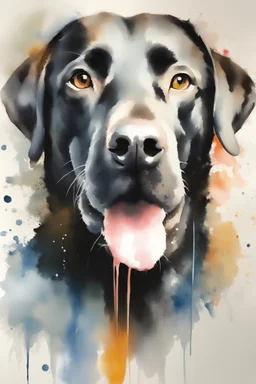 A portrait of black Labrador by Willem Haenraets, watercolor, wet on wet and splattering techniques, centered, perfect composition, abstraction, surrealism