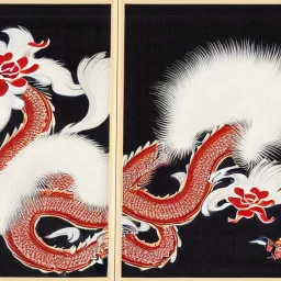 traditional Japanese art, eastern dragon, white fur