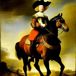 portrait of a horse riding by Rembrandt style