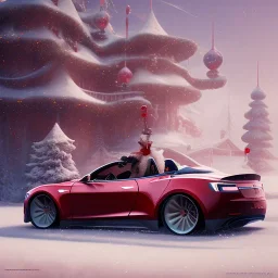 Santa driving his red Tesla convertible car, character design by cory loftis, fenghua zhong, ryohei hase, ismail inceoglu and ruan jia. unreal engine 5, artistic lighting, highly detailed, photorealistic, fantasy