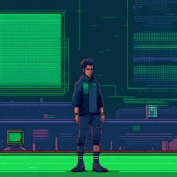 A pixel art cyberpunk version of the best football predictor master pundit
