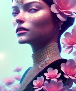 A portrait of a crystalised colored flower queen, atmospheric, realistic, unreal engine, cinematic lighting, octane render.