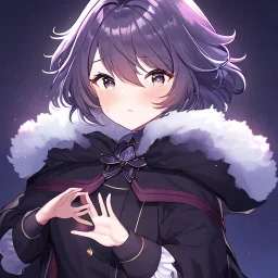 floating in air, backflip,{{anime}}, detailed beautiful short hair,{{fluffy hair}}, delicate and intricate hair, black loose raincoat with hood, purple and black eyes, blush, beautiful detailed eyes, {beautiful face}, cinematic light,{masterpiece}, beauiful illustration, offical art, upanime