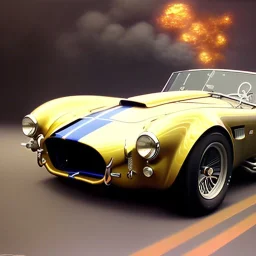 hyperrealism Drawing of 'AC Shelby Cobra 427' three quarter frontal aerial view, by gaston bussiere, greg rutkowski, yoji shinkawa, yoshitaka amano, tsutomu nihei, donato giancola, tim hildebrandt,oil on canvas, cinematic composition,Sharp detail,extreme detail,fit full head inside picture,16k