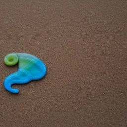 a multicolored glass cat on sand