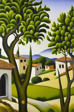 Village and face and olives tree and gun and machine style Georgia O’Keeffe