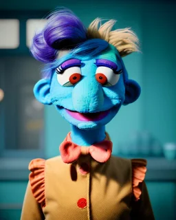 hybrid character, waitress woman with monster muppet mask that covers her entire head, retro style, Sesame Street style, smooth, unreal engine 5, god lights, ray tracing, RTX, lumen lighting, ultra detail, volumetric lighting, 3d.