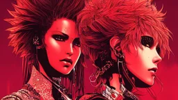 beautiful punk girl, hyper detailed, intricately detailed, illustration by <kilian eng> <Yoji Shinkawa>, darkred tones,