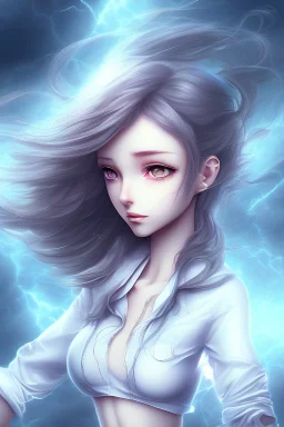 3d Anime beautiful girl in stormy surrounding