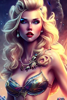 elf milf, blond long hair, warrior princess, nacht, große oberweite, corsage, necklace, fantasy art