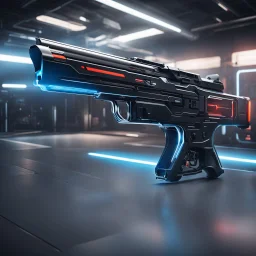 futuristic space gun inside a high tech armory: impulse