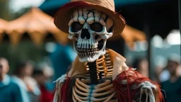 skeleton wear bloody mask in afestival