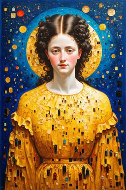 Joy; a surreal Celestial art piece with a color palette of Gustav Klimt